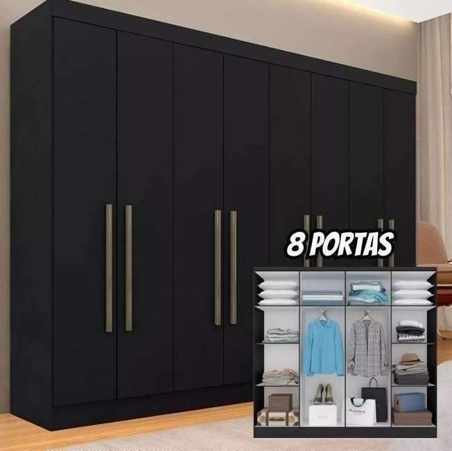 Guarda Roupa Casal 8 Portas Natasha Preto - M Arapongas Cor Preto Fosco