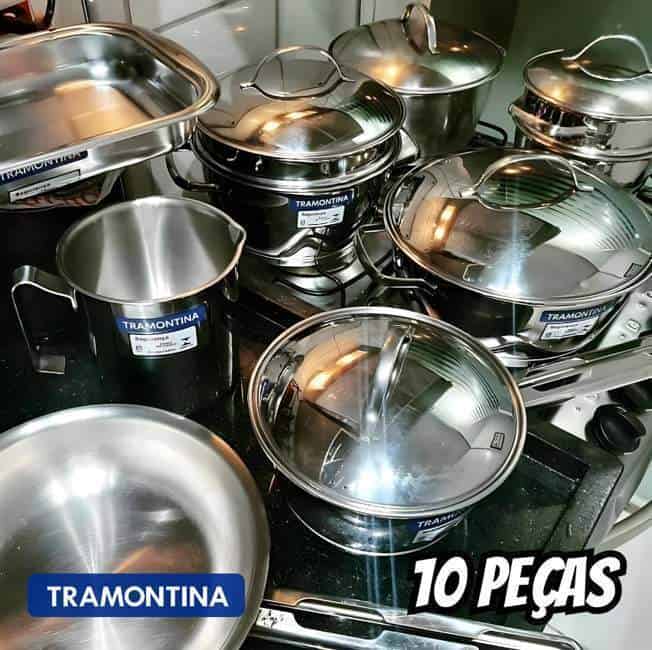 Jogo De Panelas Tramontina Inox Allegra 10p Com Pegador