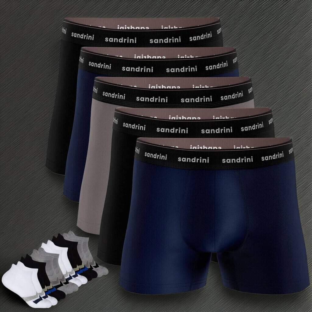 Kit 5 Cuecas Boxer Masculinas Adulto Box + 3 Pares Meias Original - Sandrini