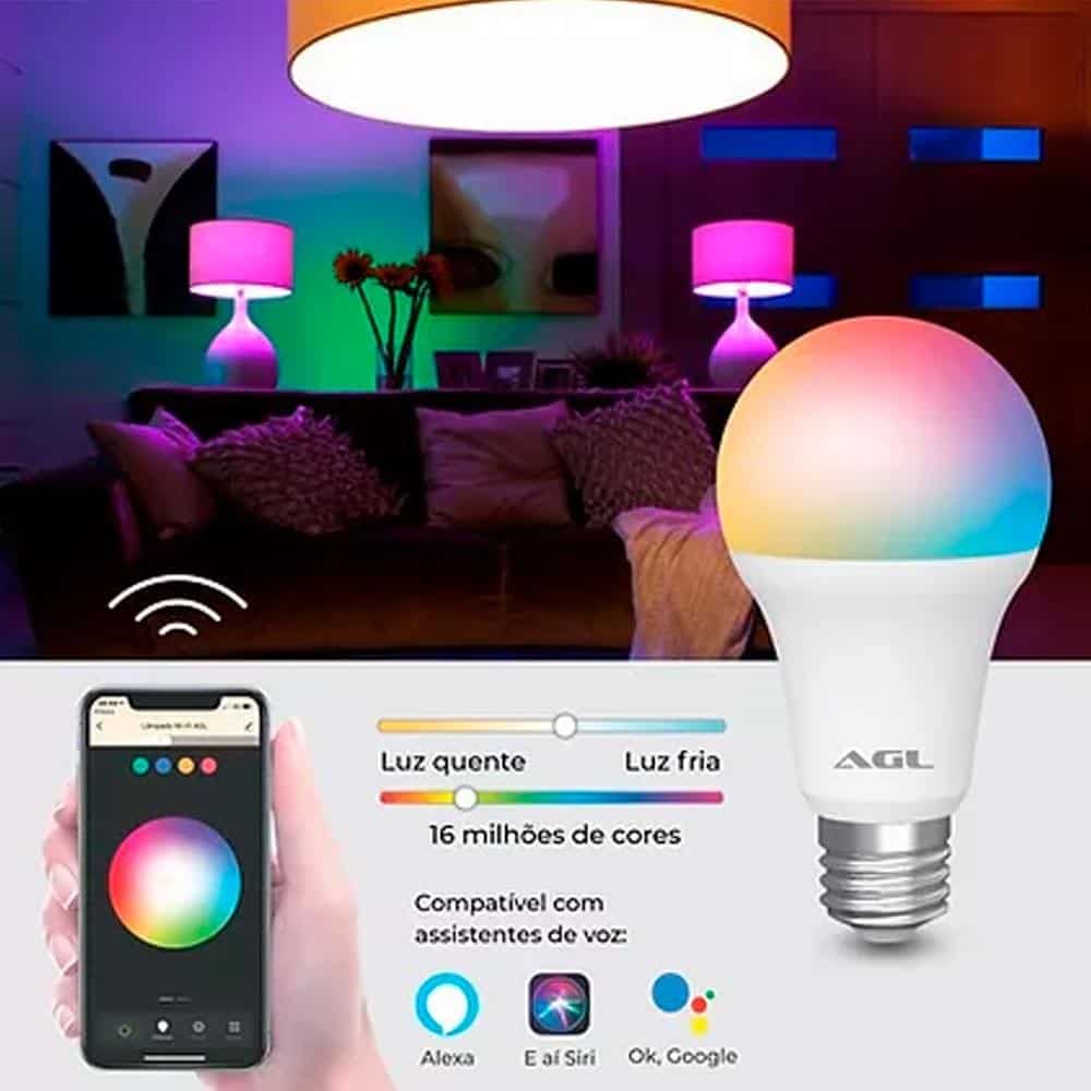 Lâmpada LED Smart AGL, Wifi, Bluetooth, 9W, 810Lm, Branco - 1106139