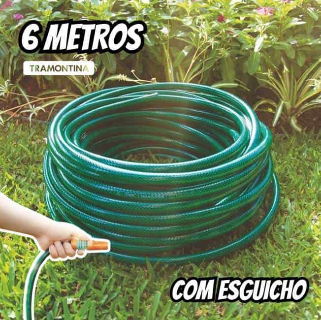 Mangueira Flex Para Jardim, 6 M, Com Engates Rosqueados E Esguicho