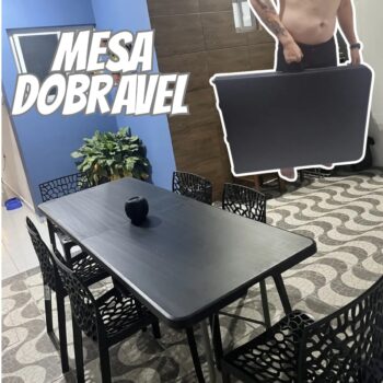 Mesa Dobrável Vira Maleta Com Alça Portátil Preta 1,80m Ntk Cor Preto