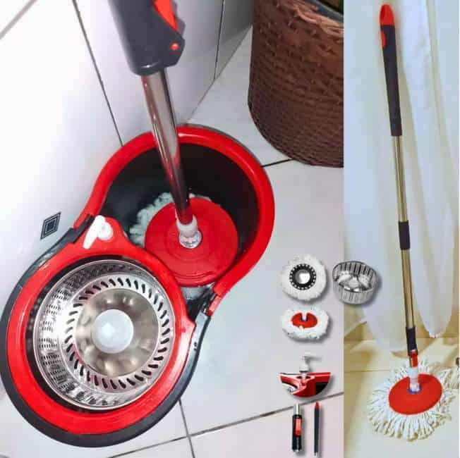 NYBC Mop giratório com cesto em inox cor vermelho e preto