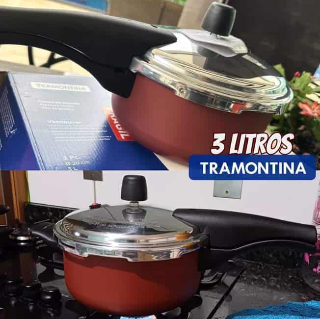 Panela de Pressão Tramontina Vancouver 3 Litros em Alumínio com Revestimento Antiaderente Vermelho