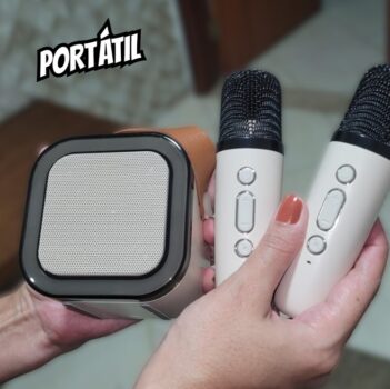Pequeno portátil Bluetooth microfone karaoke caixa de som, Luzes LED dinâmicas embutidas, com 2 microfone sem fio, para infantil adultos familiares, ar livre, fogueira, festa presente