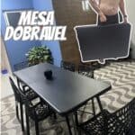 Mesa Dobrável Vira Maleta Com Alça Portátil Preta 1,80m Ntk Cor Preto
