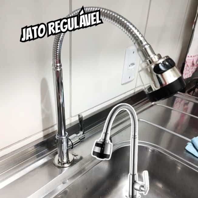 Torneira Cozinha Gourmet Flexível Fria Jato Regulável Cromada, Luxo, Premium, Bancada, Mesa, Pia, Alto Padrão