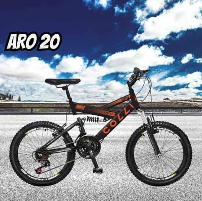 Bicicleta Colli Gps Dupla Suspensão Full Aro 20 21v Cor PRETO C/ LARANJA NEON Tamanho do quadro 14