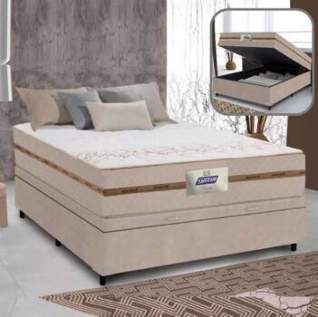 Cama box Gazin Flora bege casal baúl 1.88m x 1.38m