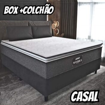 Cama box Gazin Maximus cinza e preto casal 188cm x 138cm