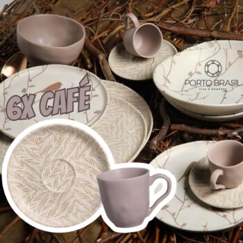 Conjunto C/ 6 Xícaras De Café C/ 6 Pires Bio Stoneware Luar 120ml