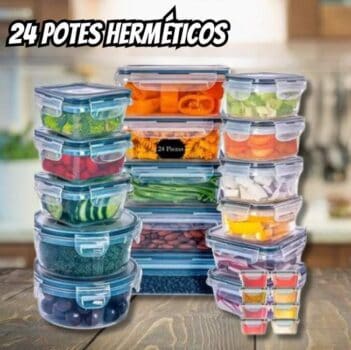 Conjunto de 24 Potes Herméticos Decoteam Com Tampa e Trava - Croix