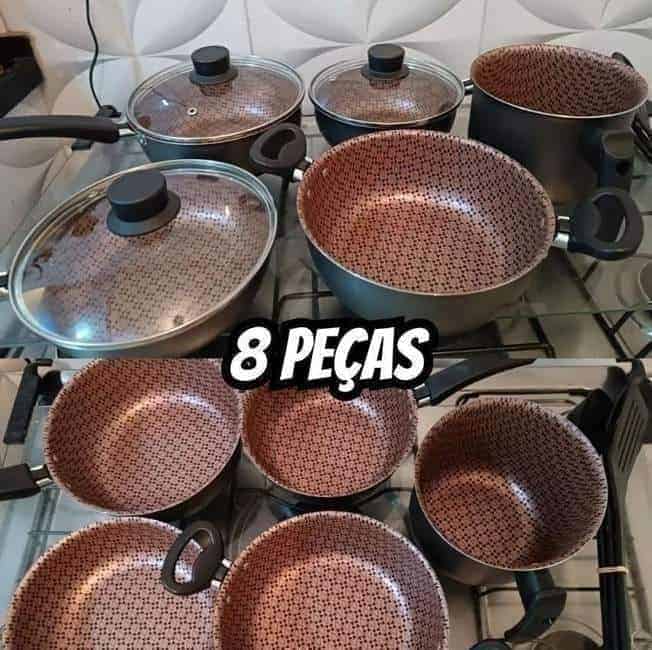 Conjunto Panelas Prime Antiaderente 8 Peças Tampa De Vidro