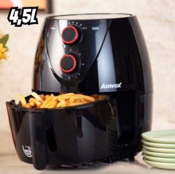 Fritadeira AirFryer Elétrica Sem Óleo Panela 4,5 Litros 1400W Timer Preta Amvox Arf 1205 220V