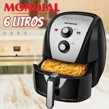 Fritadeira Sem Óleo Air Fryer 6L, Mondial, Preto/Inox, 1900W, 220V - AFN-60-BI