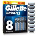 Gillette Mach3 Carga para Aparelho de Barbear Recarregável com 3 Lâminas Afiadas por Mais Tempo, 8 Uds