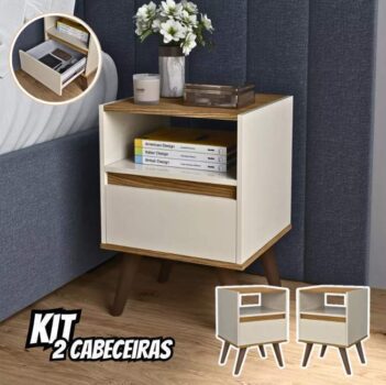 Kit 2 Mesas De Cabeceira Sleep Retrô 1 Gaveta E Prateleiras