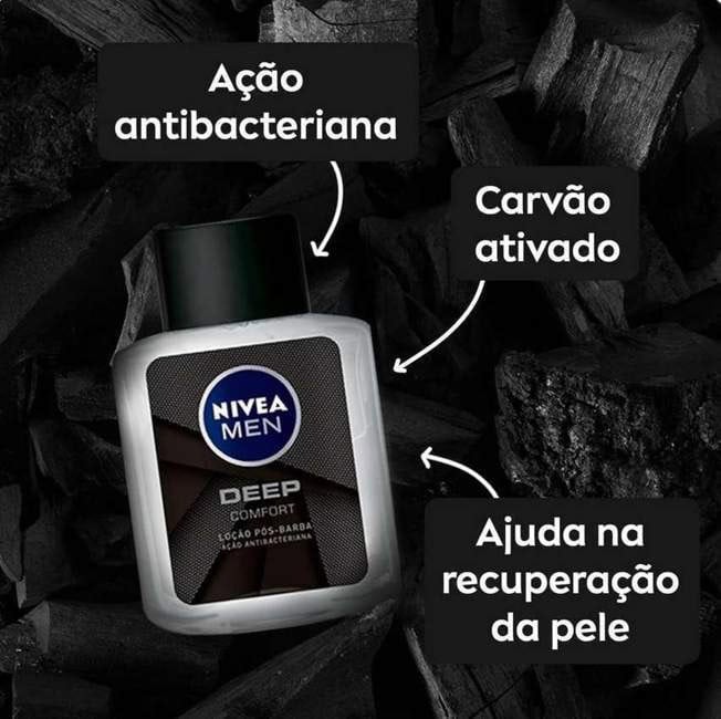 NIVEA MEN Loção Pós Barba Deep 100ml - Atua na recuperação da pele, ação antibacteriana, fórmula com carvão ativado, textura líquida