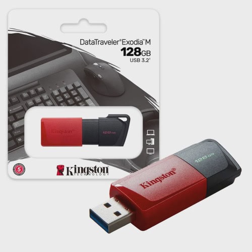 Pen Drive 128GB Kingston, USB 3.2, DataTraveler Exodia M, Preto e Vermelho - DTXM/128GB