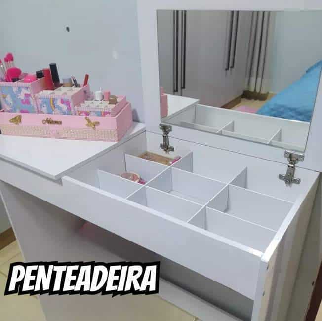 Penteadeira Com Espelho Paris Branco P/ Meninas