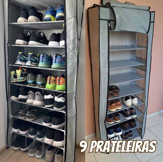 Porta Sapatos Sapateira Armário Organizador Dobrável 9 Prateleiras Resist Cor:Cinza