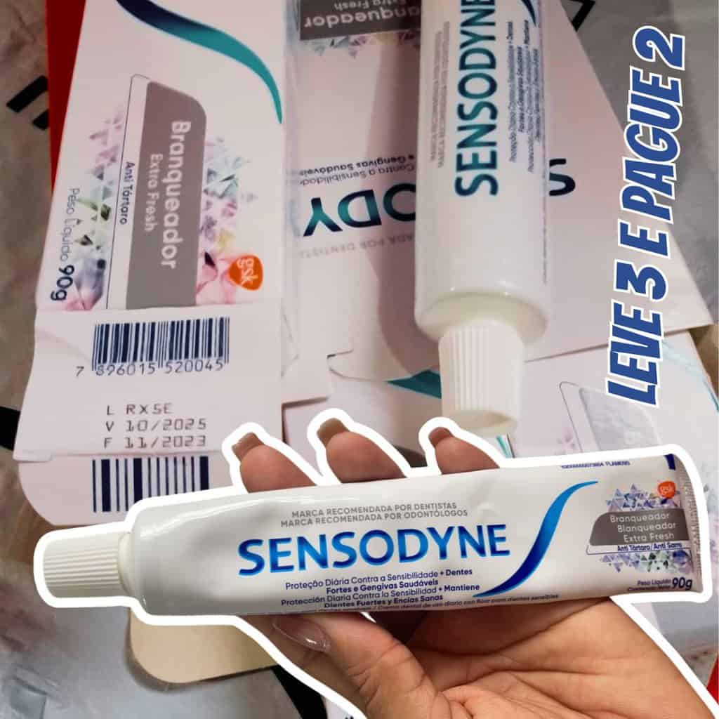 Sensodyne Creme Dental Branqueador para Dentes Sensíveis Extra Fresh, Anti Tártaro, Proteção Diária, Leve 3 unidades e Pague 2, 90g cada