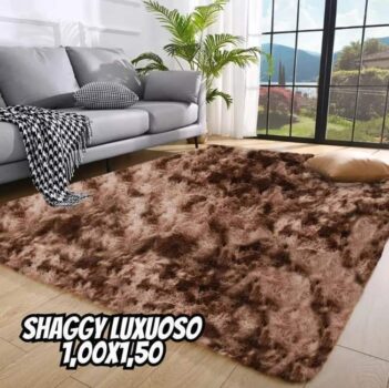 Tapete Sala Quarto 1,00x1,50 Shaggy Luxuoso Peludo Fofinho Tabaco Mesclado Casa Laura Enxovais