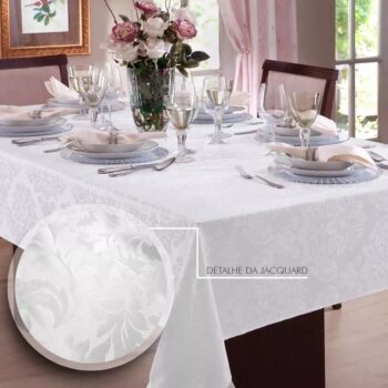 Toalha De Mesa 6 Lugares Jacquard 200x135cm Admirare Cor Branca