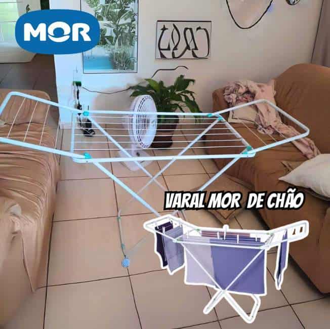 Varal de Chão Com Abas Slim em Aço Reforçado Branco Mor 6105