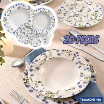 Aparelho de Jantar e Chá 20 Peças Tramontina - Porcelana Branco Redondo Ana Alice