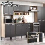 Armário Cozinha Completa Arizona Plus Carvalho com Preto Carraro