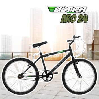 Bicicleta de Passeio Ultra Bikes Esporte Aro 24 Reforçada Freio V-Brake Sem Marcha Preto Fosco