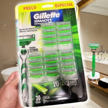 Gillette Mach3 Sensitive Carga para Aparelho de Barbear Recarregável com Aloe Vera, Ideal para Peles Sensíveis, 20 Uds