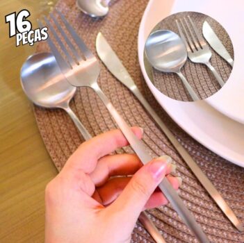 LYOR – Faqueiro 16 Peças de Aço Inox Ópera – Jogo de Talheres