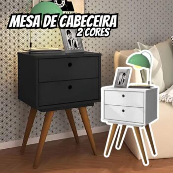 Mesa de Cabeceira Pés Palito 2 Gavetas Retrô 50 Olivar Móveis