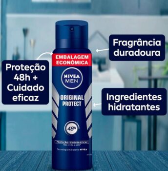 NIVEA MEN Desodorante Antitranspirante Aerossol Original Protect 200ml - Proteção eficaz de 48 horas contra suor e mau odor, desenvolvido especialmente para prevenir irritações na pele