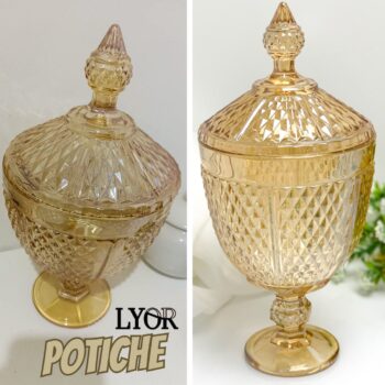 Potiche de Cristal com Pé Bico de Jaca Perseu Âmbar 15cm x 28cm – Lyor