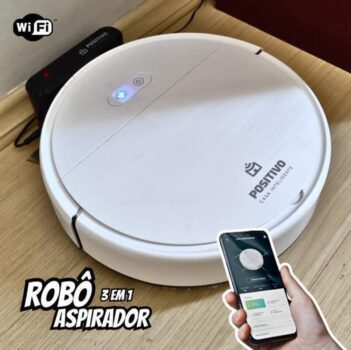 Smart Robô Aspirador Wi-Fi PRA100 Positivo Casa Inteligente, 3 em 1, Varre, Aspira e Passa Pano