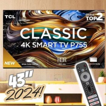 Smart TV 43" 4K UHD LED TCL 43P755 Wi-Fi Bluetooth 3 HDMI 1 USB