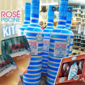 Vinho Rosé Meio Seco Rosé Piscine - Kit Cristal Blue França 750ml com Taça