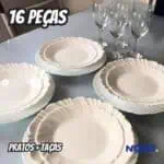 Aparelho de Jantar com Taça 16 Peças Nadir Redondo Branco Pétala