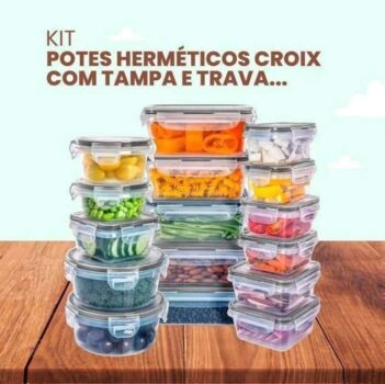Conjunto de 16 Potes Herméticos Decoteam Com Tampa e Trava - Croix