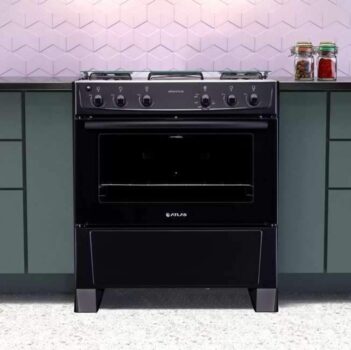 Fogão 5 Bocas Atlas Mônaco Plus Preto com Mesa Inox - Bivolt