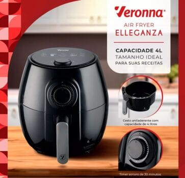 Fritadeira Air Fryer Elétrica 4 Litros 1350w C/ Pegador Inox