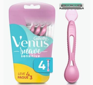 Gillette Venus Suave Sensitive Aparelho de Depilação Feminina Descartável com SkinElixir, Ideal para Pele Sensível, 4 Uds