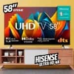 Hisense Smart TV UHD 4K DLED 58″ Polegadas 58A6K com HDR10+ Dolby Vision Game Mode Controle por Voz Alexa Built-In AirPlay