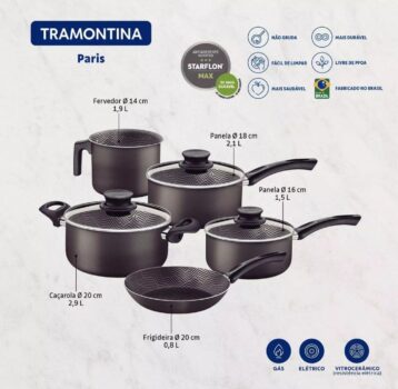 Jogo De Panelas Paris Com 5 Peças Chumbo Tramontina