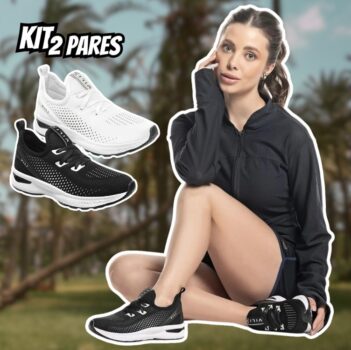Kit 2 Pares Tênis Feminino Branco Esportivo para Caminhada Treino - Vili