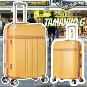 Mala de Viagem Grande Athena 30kg Rígida ABS com 4 Rodas duplas 360º e Trava de segredo númerico TSA, divisória interna com zíper e elástico de fixação, Chumbo, Santino - ABGV182G18