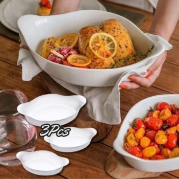 Marinex conjunto de assadeiras oval opaline 3 peças branco